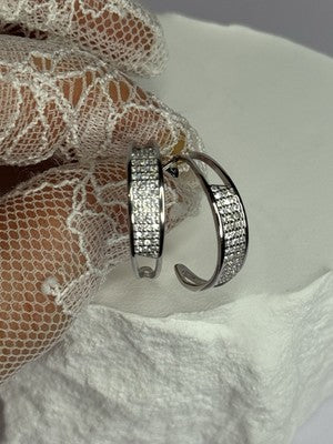 925 Sterling Silver Elegant CZ Earrings Length 0.76