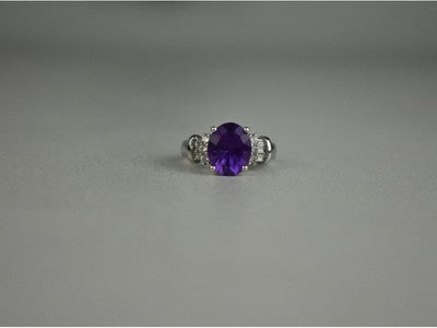925 Sterling Silver Amethyst & Colorless Topaz Ring Size 6.5