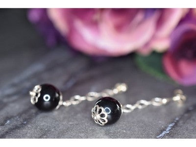 925 Sterling Silver Black Agate "Balls" Stud Earrings
