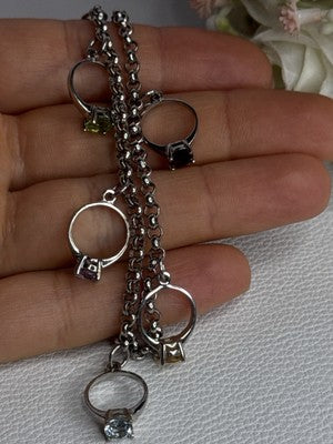 925 Sterling Silver Bracelet Multicolor Gemstones Length 8, 9 Inch