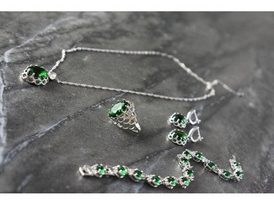 925 Sterling Silver Green CZ "Imitation Emerald" Set
