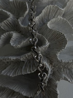 925 Sterling Silver Black & White Diamonds Heart Bracelet 7.5