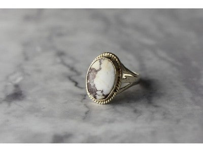 Vintage 925 Sterling Silver Moss Agate Ring Size 5.5