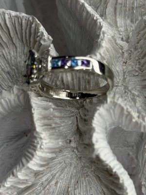 925 Sterling Silver Mystic Topaz Blue Topaz Amethyst Beryl Ring Size 10.5