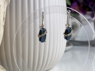 925 Sterling Silver Blue Onyx & CZ Earrings
