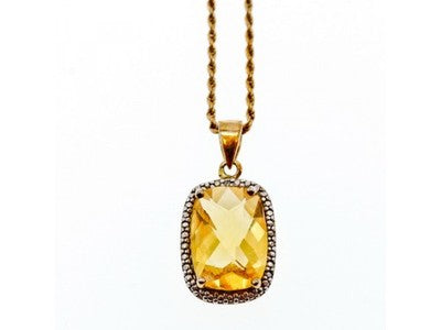 925 Sterling Silver Gold Plated Citrine Chain With Pendant Italy