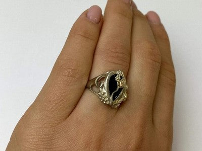 925 Sterling Silver Black Onyx Ring Size 6.5