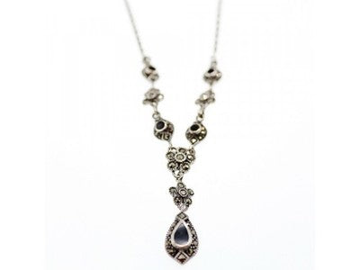 925 Sterling Silver Nephrite & Marcasite Necklase