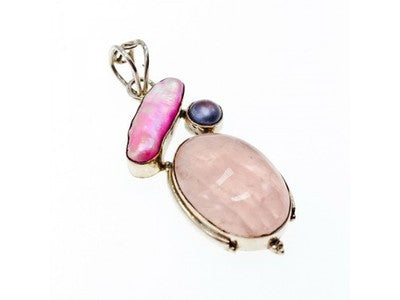 925 Sterling Silver Morganite, Haliotis & Pearl Pendant