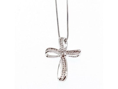 925 Sterling Silver White Topaz Chain With Cross Italy