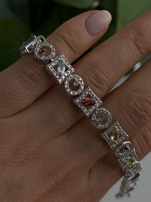 925 Sterling Silver Garnet Topaz Amethyst Peridot Citrine Bracelet 7.5