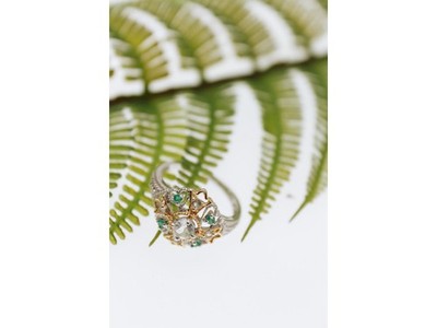 925 Sterling Silver Gold Plated Emerald & Goshenite Ring Size 6.5