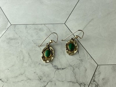 Vintage 925 Sterling Silver Malachite Earrings