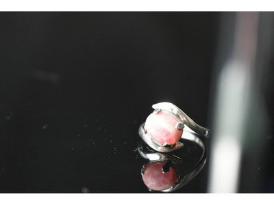 925 Sterling Silver Pink Agate Ring Size 6.5