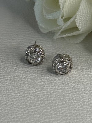 Shiny 925 Sterling Silver CZ Stud Earrings Length 0.30 Inch