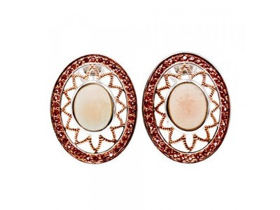 925 Sterling Silver Mother OF Pearl & Hessonite Earrings