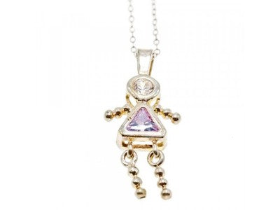 925 Sterling Silver CZ "Girl" Chain With Pendant
