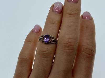 925 Sterling Silver Amethyst Openwork Ring Size 5.5