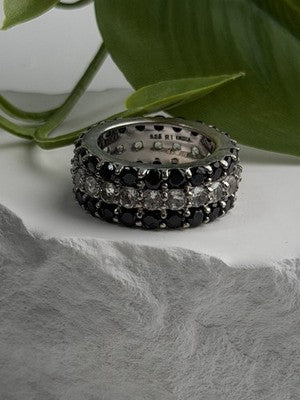 Vintage 925 Sterling Silver Black Spinel & White Topaz Eternity Band Ring Size 7