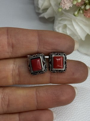 Vintage 925 Sterling Silver Carnelian Earrings Length 0.52 Inch