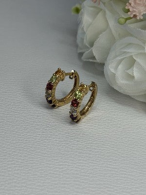 925 Sterling Silver Gold Plated Multicolor Stones Earrings Length 0.62 Inch