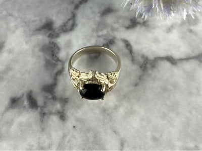 500 Silver Black Nephrite Ring Size 6.75