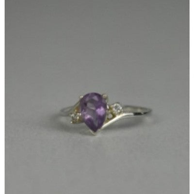925 Sterling Silver Amethyst & CZ Ring Size 7