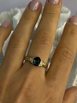 Gold Plated Green CZ Ring Size 9