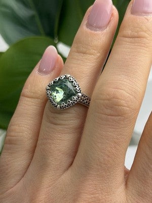 925 Sterling Silver Cushion-Cut Green Peridot Ring Size 5.5