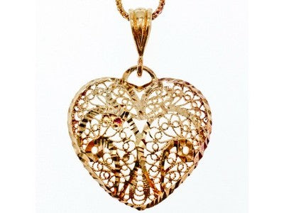 925 Sterling Silver Gold Plated "Openwork Heart" Chain With Pendant