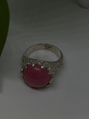 925 Sterling Silver Pink Agate Flower Ring Size 7.5
