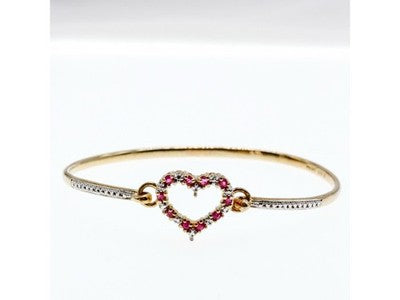925 Sterling Silver Gold Plated Pink Topaz "Heart" Bracelet