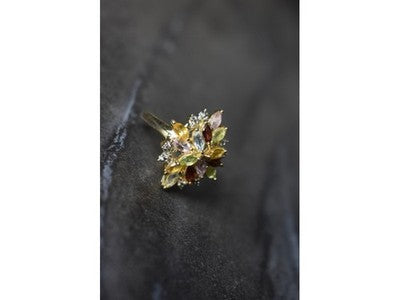 925 Sterling Silver Gold Plated Multi Gemstones Ring Size 6.5