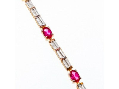 925 Sterling Silver Gold Plated Spinel & CZ Bracelet Size 7.5 IN