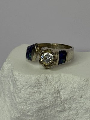 Vintage 925 Sterling Silver Beryl & Opal Ring Size 7