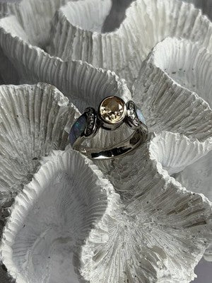 925 Sterling Silver Citrine & Opal & Beryl Ring Size 7