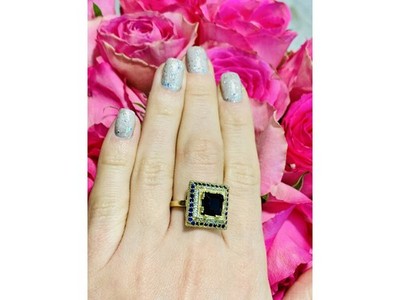 925 Sterling Silver Sapphire & CZ Ring Size 8