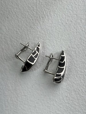 Italy Belle Etoile Coccodrillo 925 Sterling Silver Black Onyx Earrings