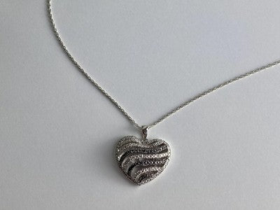 925 Sterling Silver White & Black CZ Heart Chain With Pendant