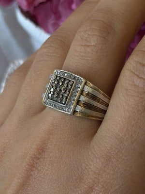 Mens 925 Sterling Silver White & Brown Tourmaline Ring Size 10.5