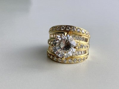 925 Sterling Silver Gold Plated CZ Ring Size 6.5