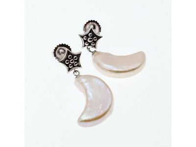 925 Sterling Silver Mother OF Pearl "Moon & Stars" Earrings