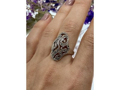 Vintage 925 Sterling Silver Marcasites Ring Size 10.25
