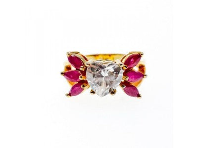925 Sterling Silver Gold Plated Spinel & CZ "Heart" Ring Size 5.5