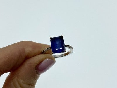 925 Sterling Silver Sapphire Ring Size 8