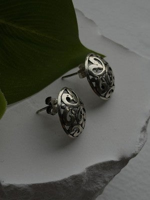 Vintage Scroll Stud Ornate Filigree Dome 925 Sterling Silver Earrings