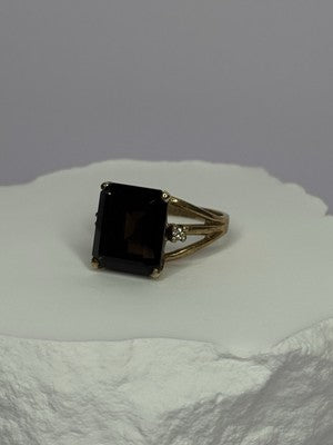 10K Yellow Gold Brown Tourmaline & Diamonds Ring Size 6