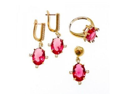 925 Sterling Silver Gold Plated Alpanite & CZ Set