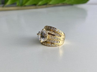 925 Sterling Silver Gold Plated CZ Ring Size 6.5