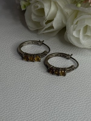 925 Sterling Silver Citrine Earrings Length 0.80 Inch